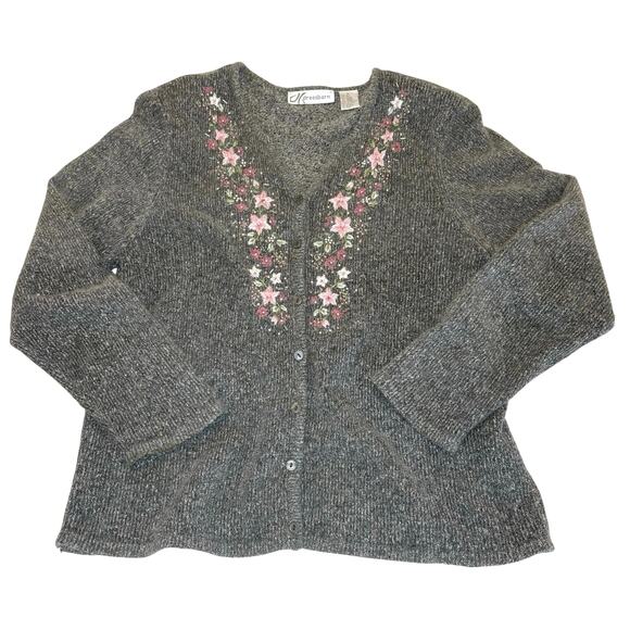 VTG 80s Dressbarn Women’s XL Gray Angora Silk Floral Embroidered Beaded Cardigan - Picture 1 of 12